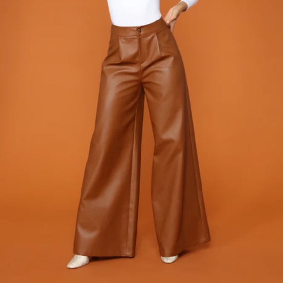 Fashion Nova Pants - Fashion Nova Faux Leather Wide Leg Trouser NWT Size 3X